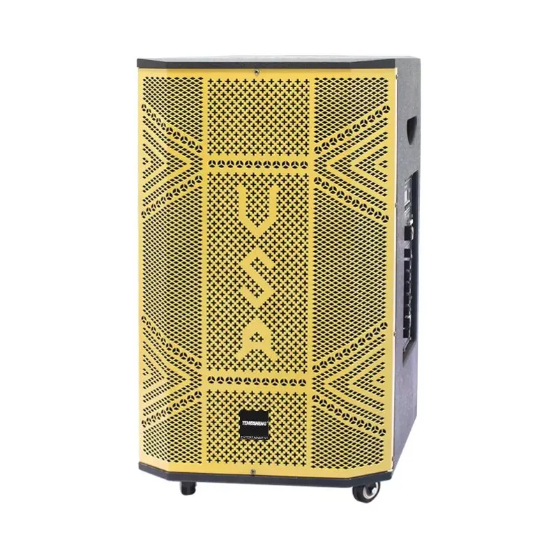 Temeisheng Altavoz profesional dorado de madera de 3 vías Altavoces inalámbricos profesionales de alta calidad para fiesta de 15 pulgadas Bluetooth con entrada de guitarra