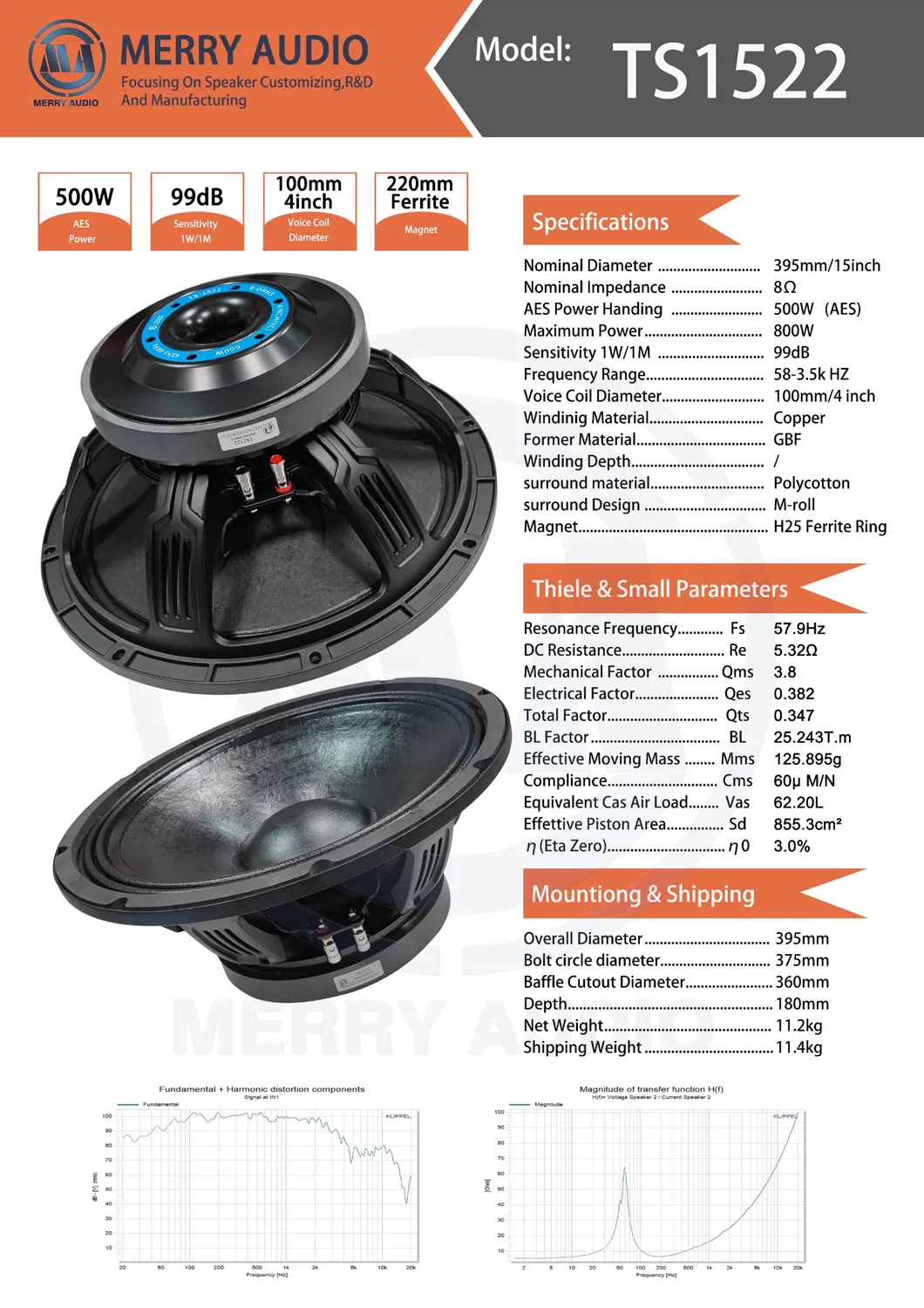 Controlador de altavoz de altavoz de audio PRO de altavoz de graves de 15 pulgadas