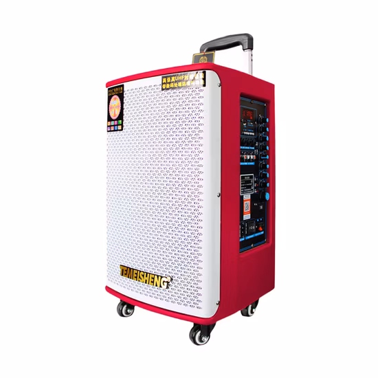 Altavoz portátil inalámbrico de madera para fiestas con carrito Bluetooth de 12 pulgadas